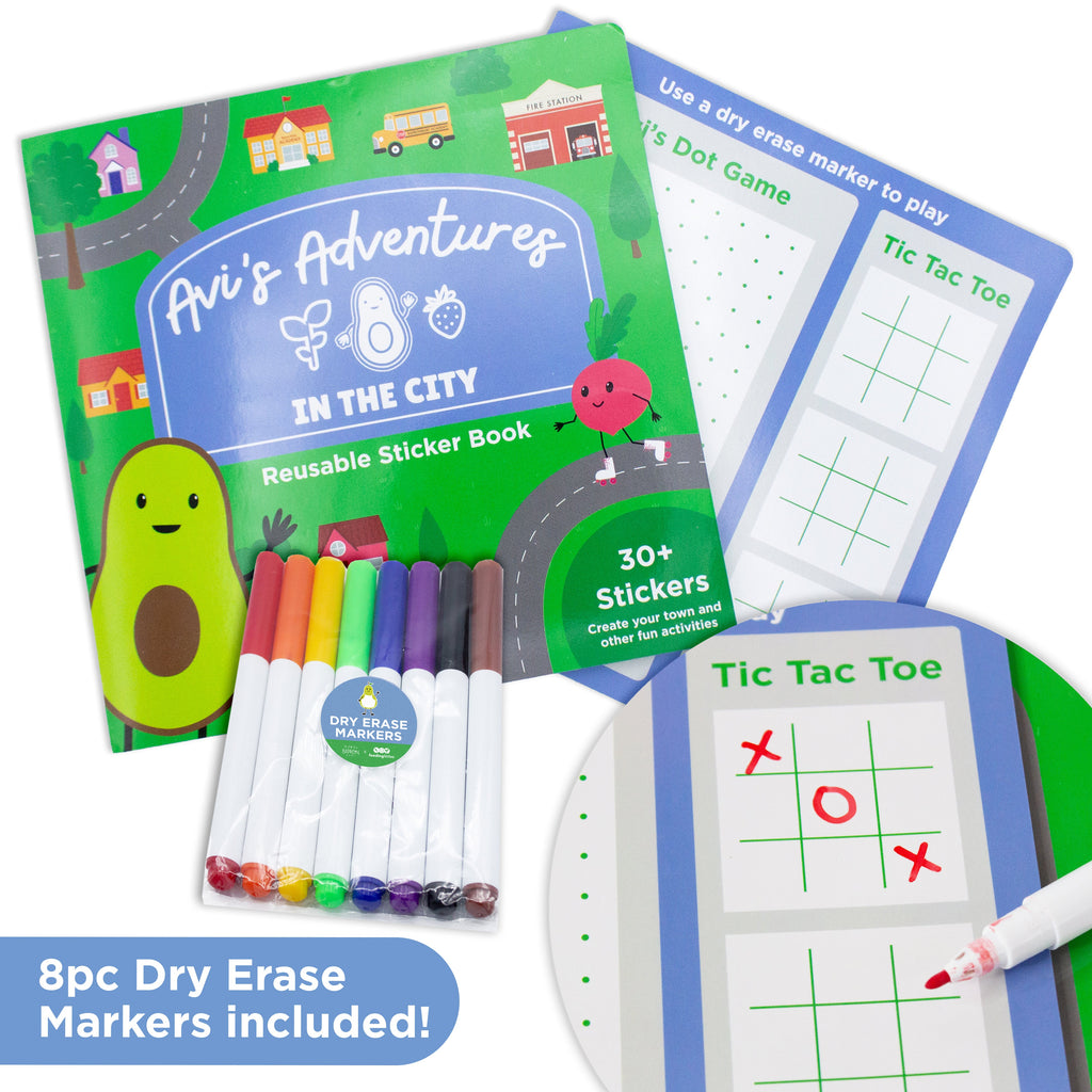 Avi's Adventures In The City Reusable Sticker Book + Marker Set (ages 3+)