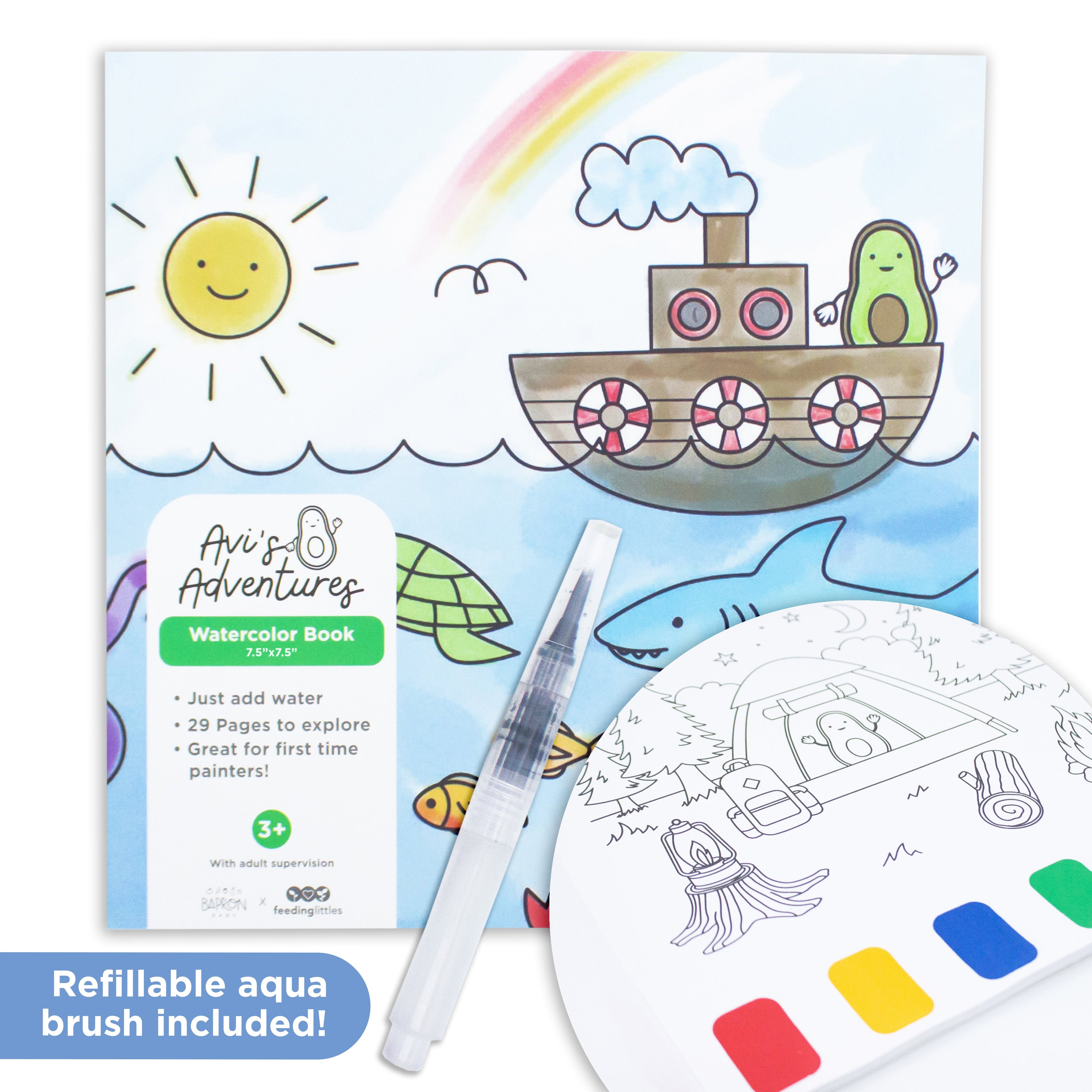 Avi's Adventures Watercolor Paint Book + Water Pen (ages 3+)