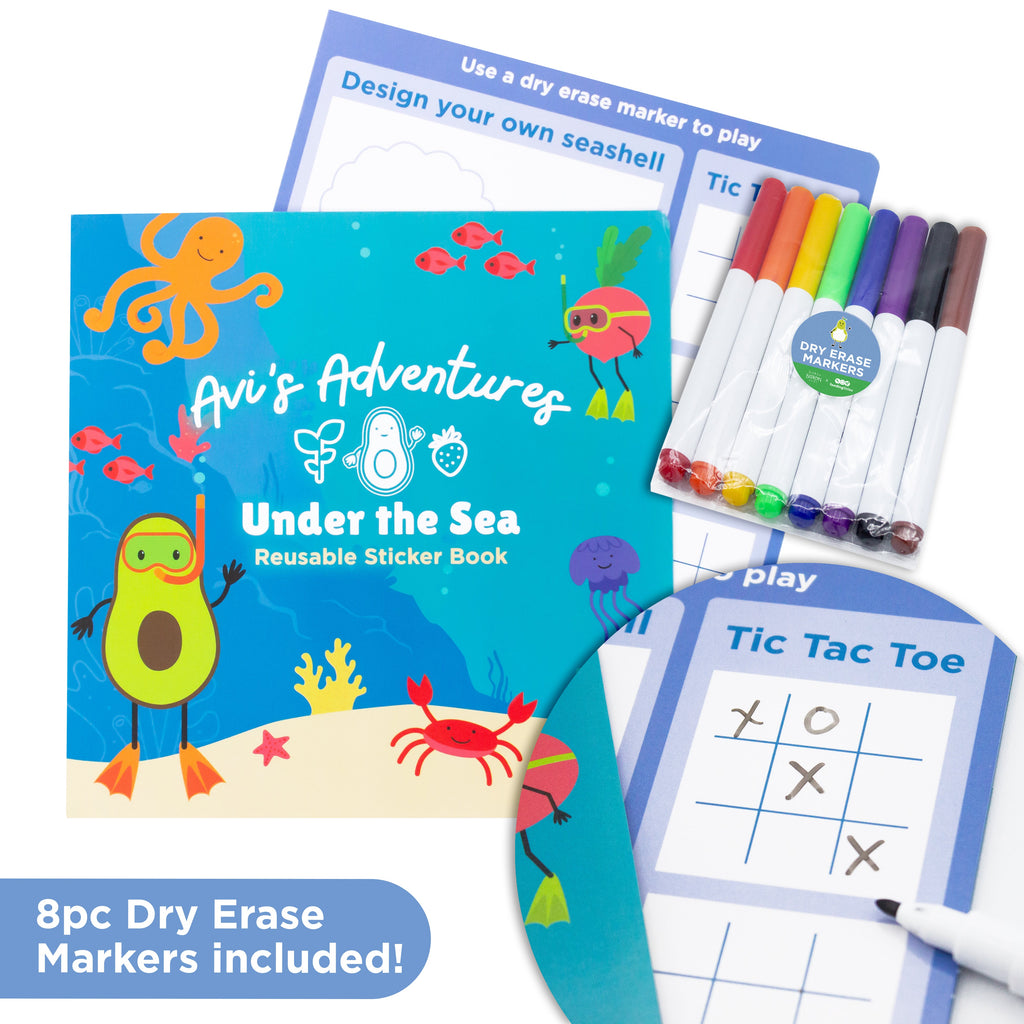 Avi's Adventures Under The Sea Reusable Sticker Book + Marker Set (ages 3+)