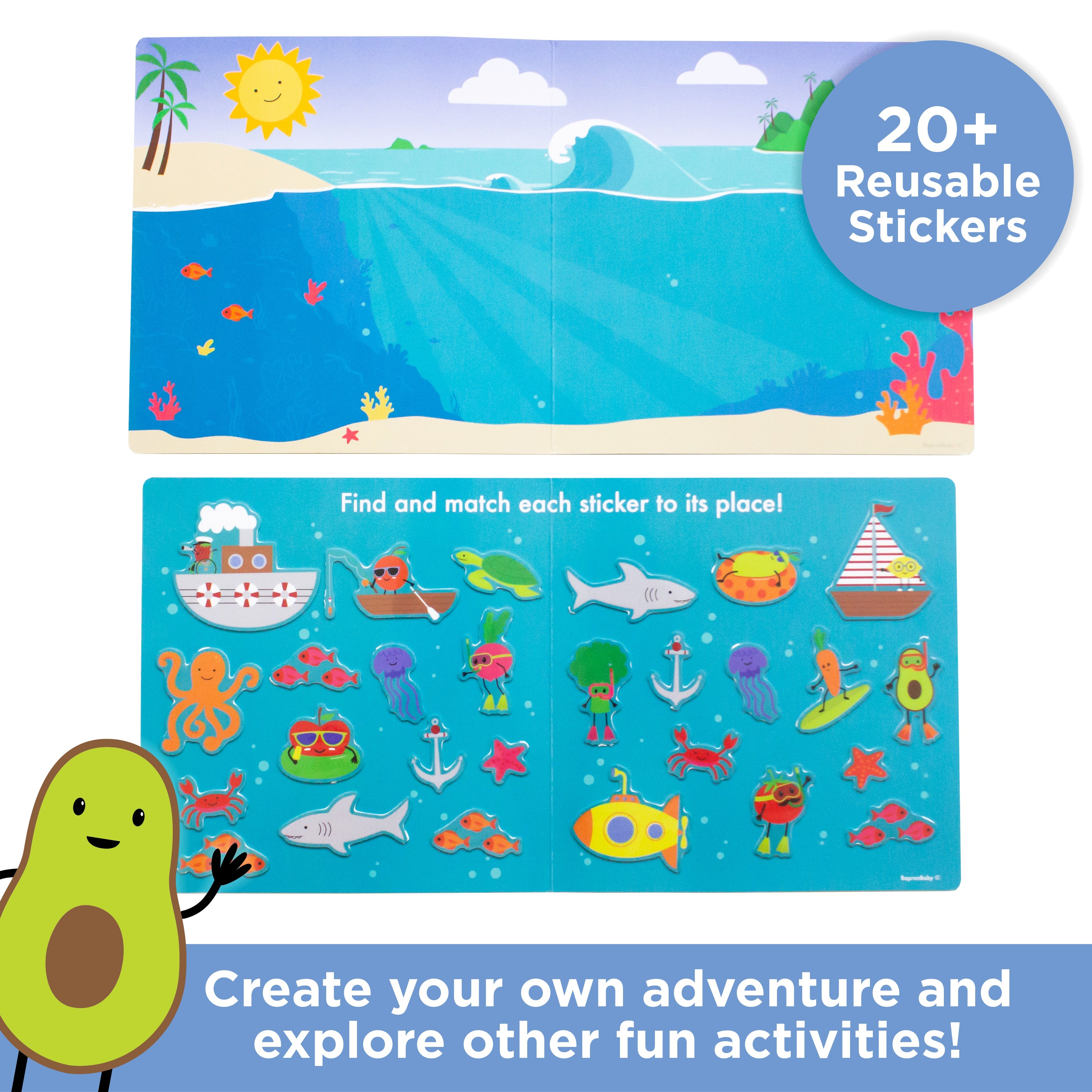 Avi's Adventures Under The Sea Reusable Sticker Book + Marker Set (ages 3+)