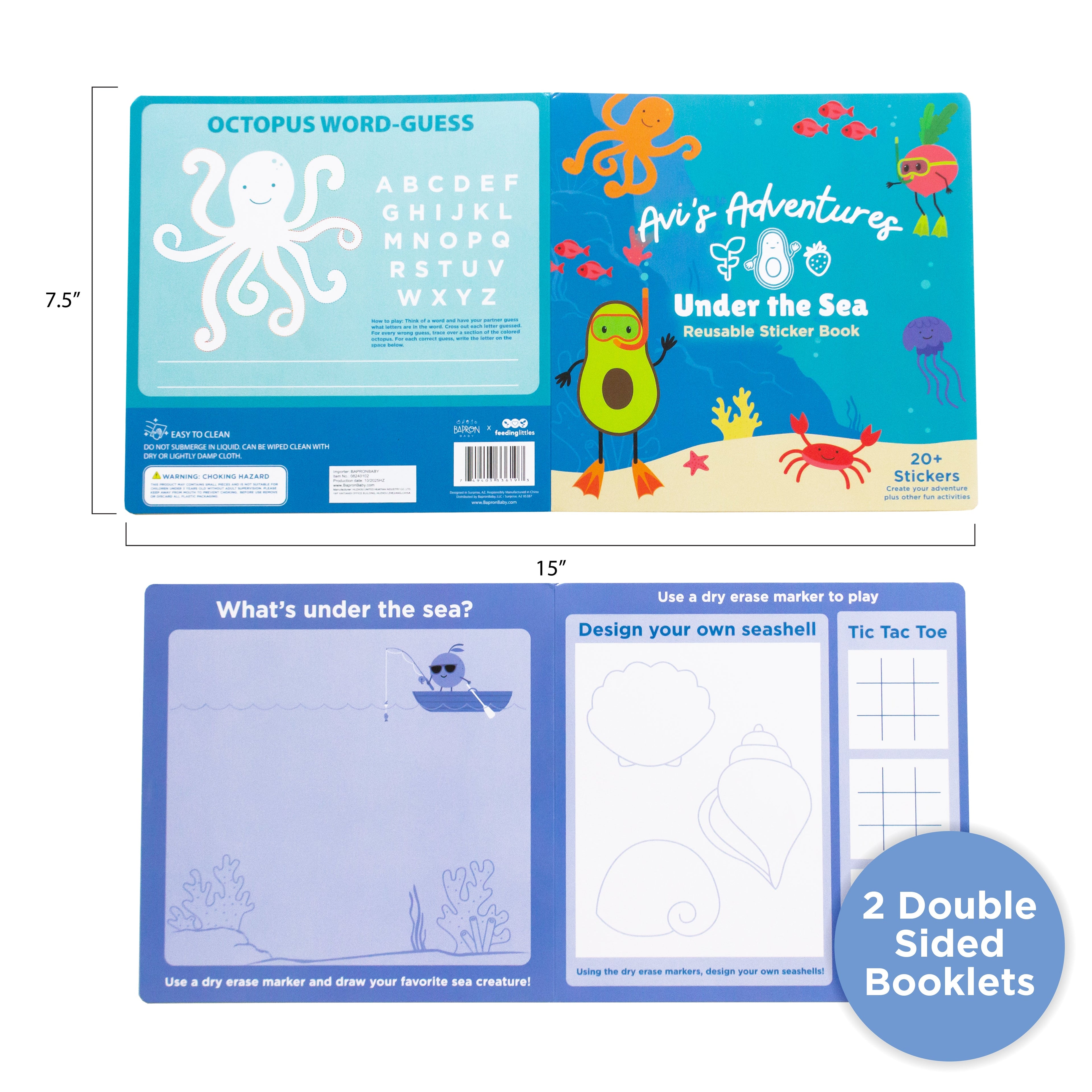 Avi's Adventures Under The Sea Reusable Sticker Book + Marker Set (ages 3+)