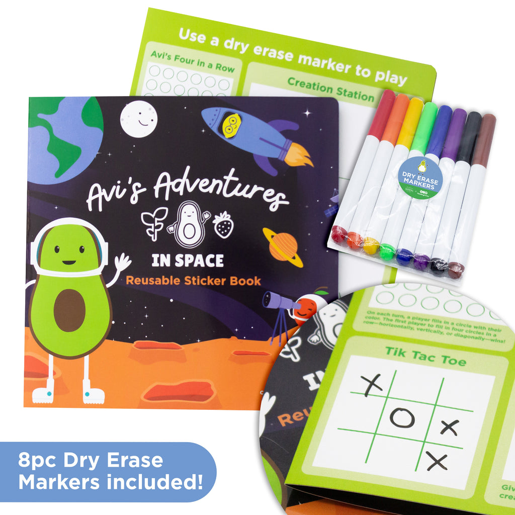 Avi's Adventures In Space Reusable Sticker Book + Marker Set (ages 3+)