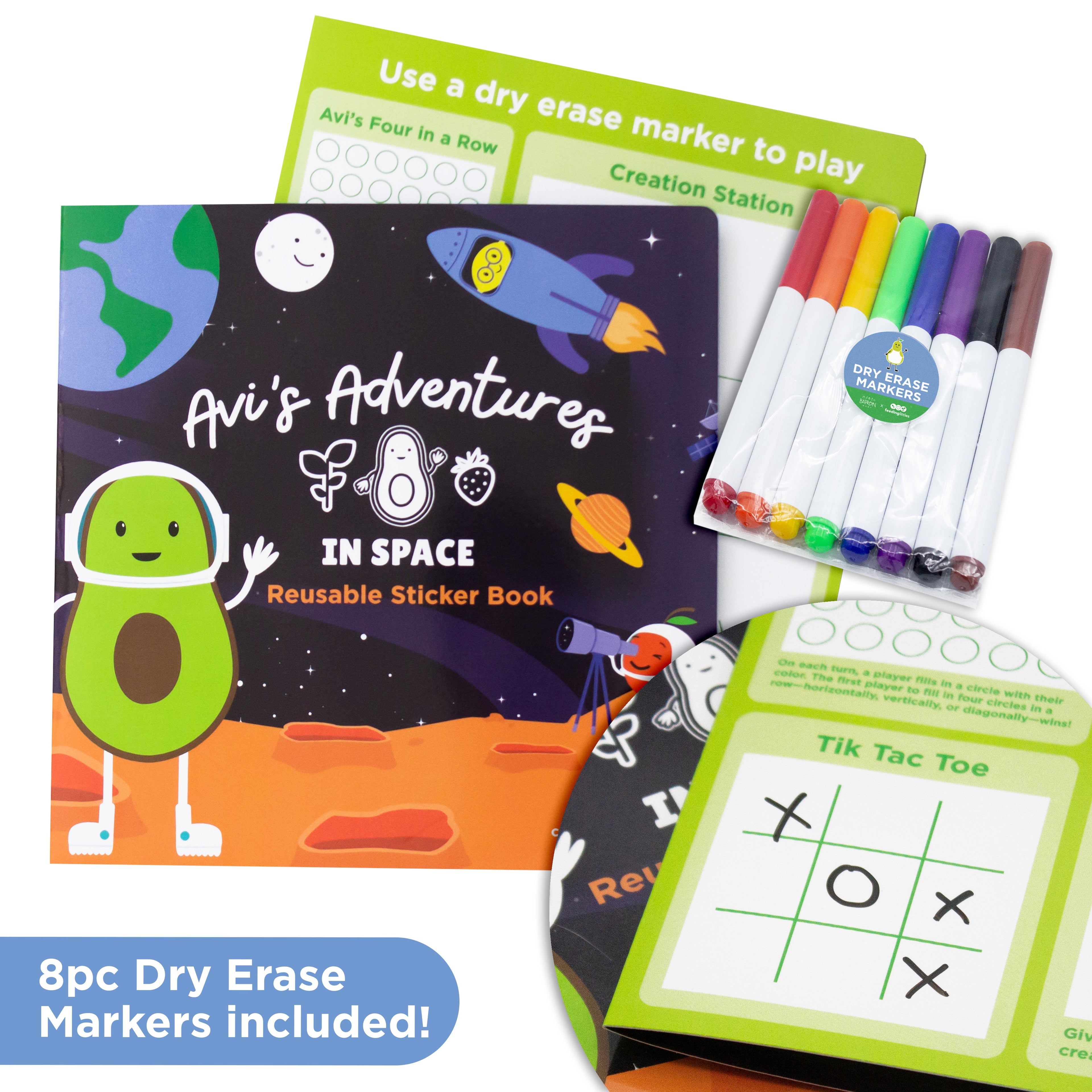 Avi's Adventures In Space Reusable Sticker Book + Marker Set (ages 3+)