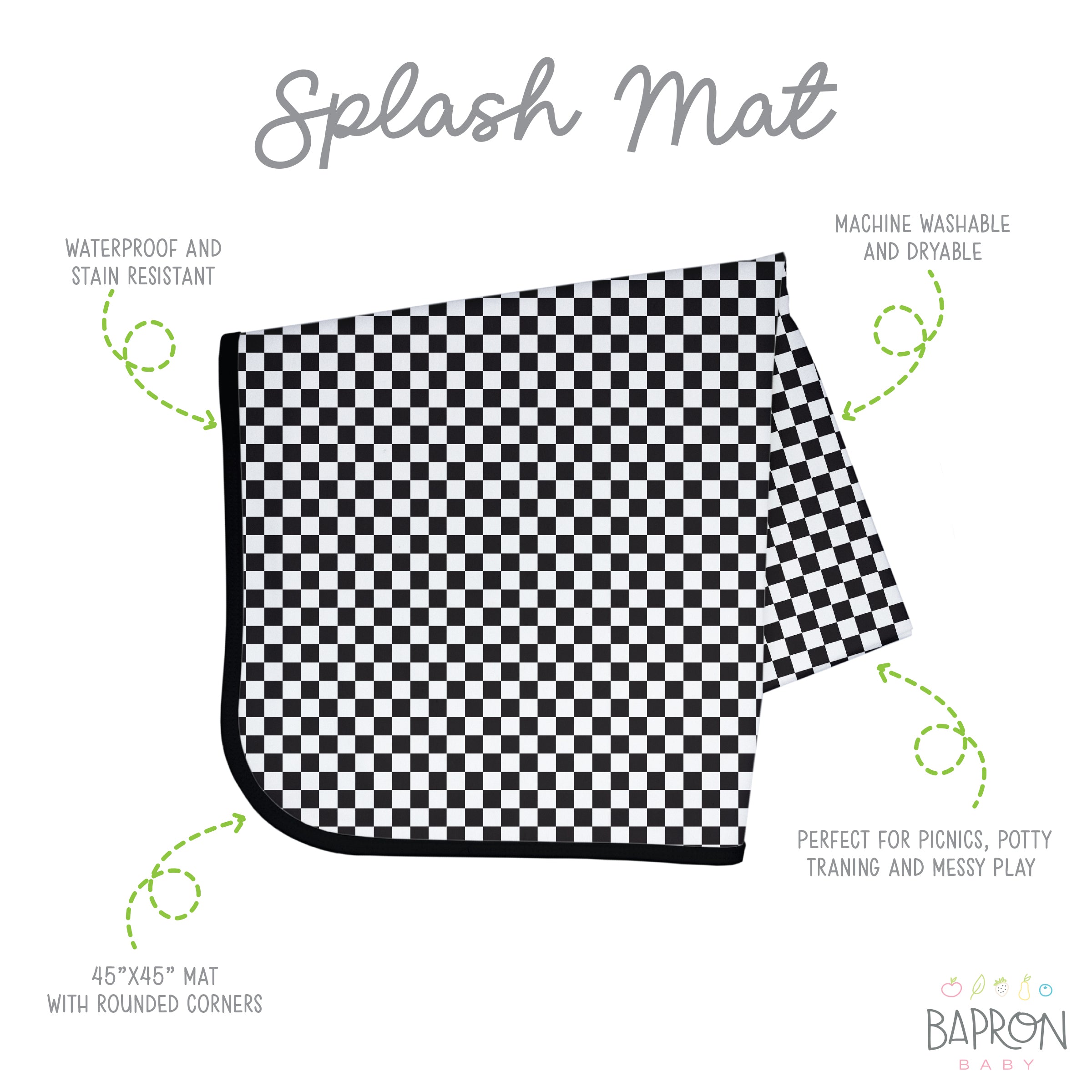Black Checkerboard Splash Mat  - A Waterproof Catch-All for Highchair Spills and More!