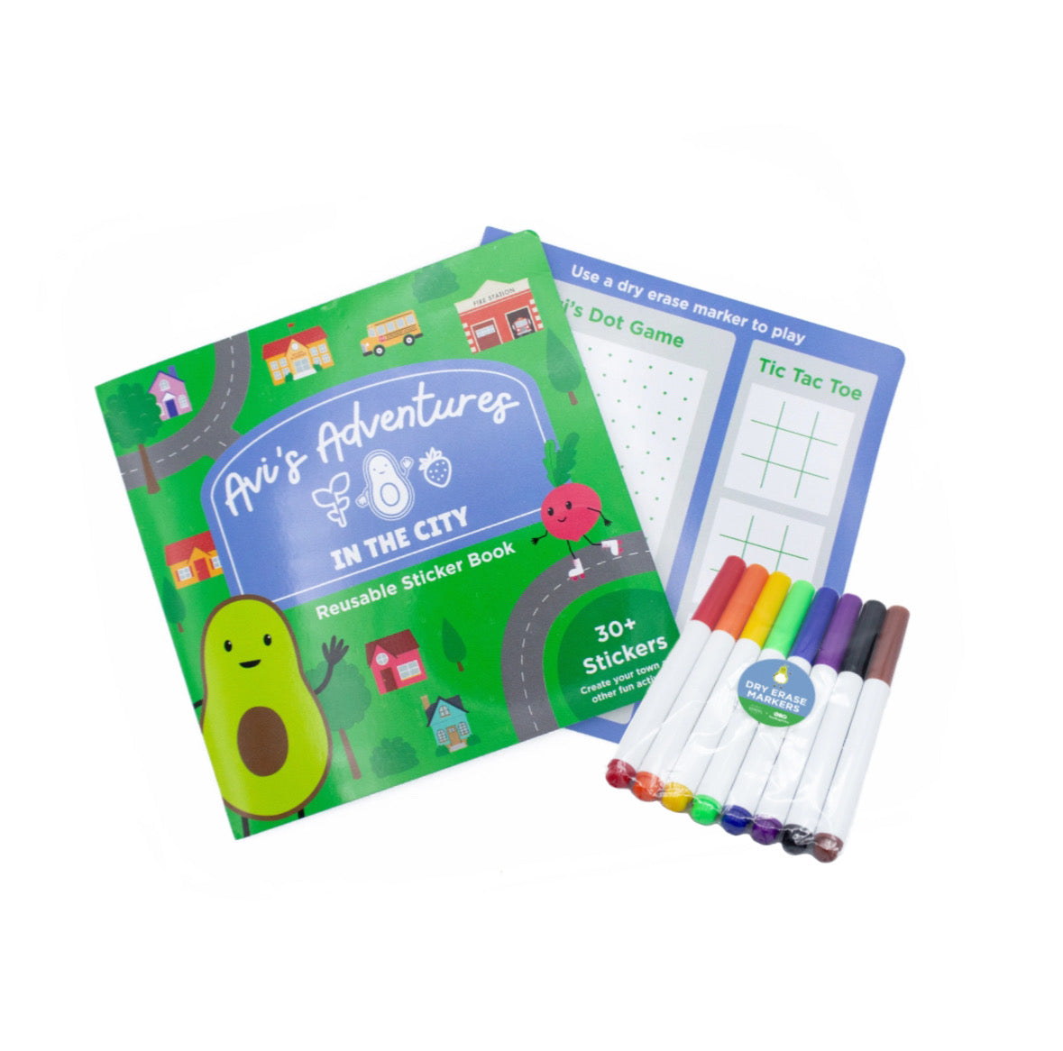 Avi's Adventures In The City Reusable Sticker Book + Marker Set (ages 3+)