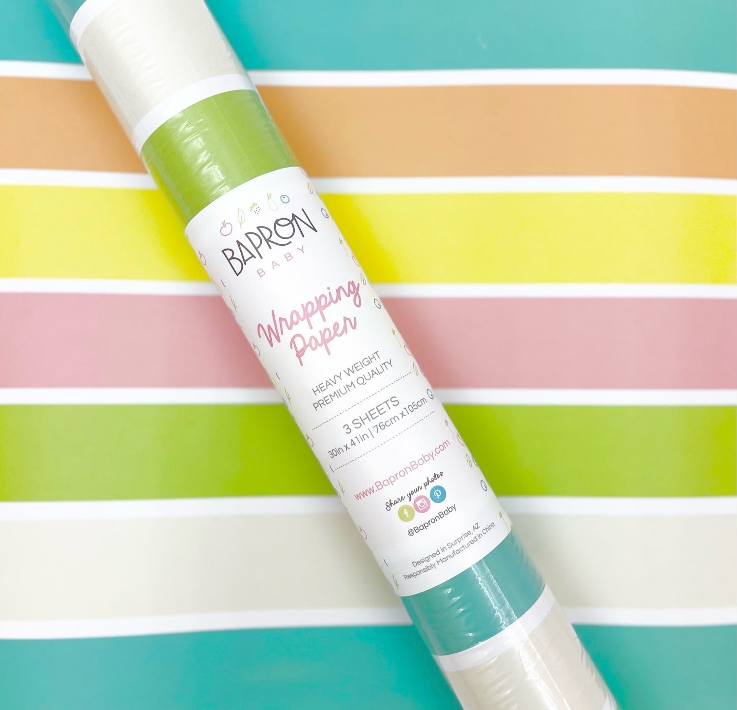 BapronBaby Striped Gift Wrap Wrapping Paper (3-Sheets)